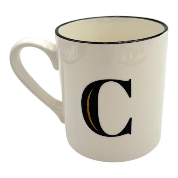 Threshold Monogram Initial Black Gold C Coffee Mug 16 oz Initial White Cup EUC - Picture 3 of 6